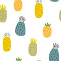 Seamless pattern with cartoon pineapple. colorful vector. hand drawing, flat style.